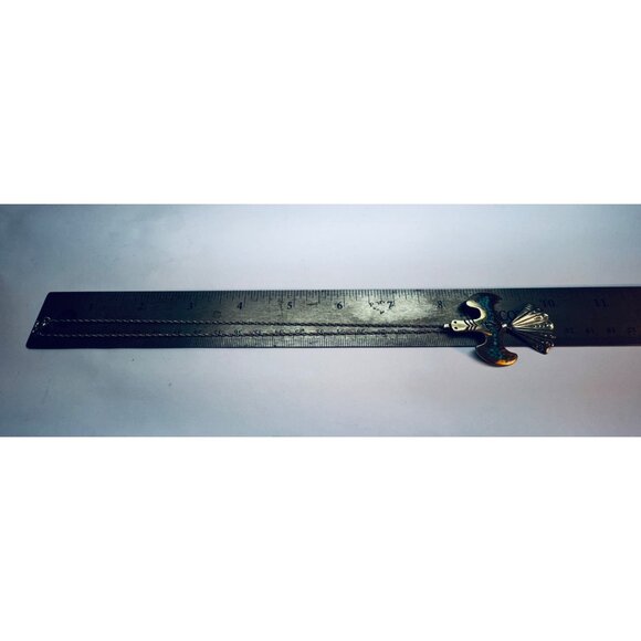 Vintage Sterling Silver Turquoise Inlay Thunderbird Pendant Necklace 10g, 16"in - Picture 9 of 11